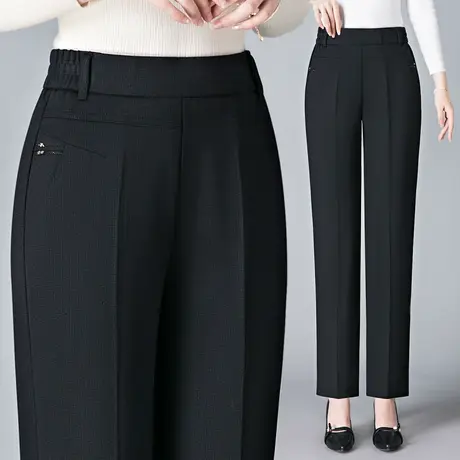 妈妈裤子春秋2023新款外穿高腰舒适松紧腰直筒长裤50岁中老年女裤图片