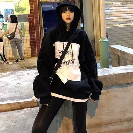 美式hiphop卫衣女宽松韩版ins连帽上衣bf慵懒风春秋薄款高街外套图片