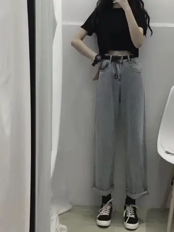 清仓捡漏2023早春秋宽松高腰牛仔裤女直筒阔腿裤百搭学生长裤子图片