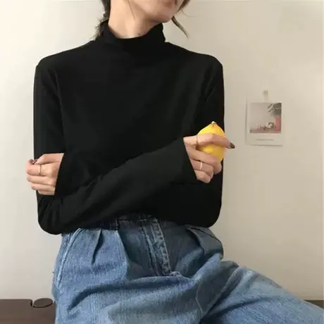 德绒高领打底衫女秋冬内搭韩系ins高级感t恤修身显瘦磨毛长袖上衣商品大图