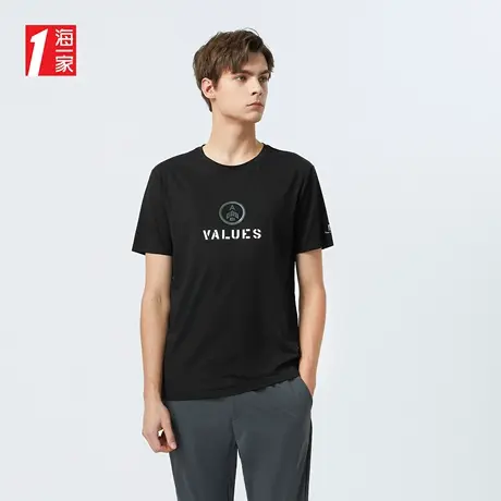 海一家简约字母印花短T新款舒适圆领青春休闲短袖T恤男商品大图