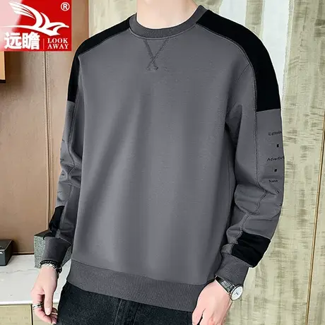 春秋季卫衣男士套头宽松潮流上衣撞色拼接长袖圆领百搭休闲衣服男商品大图