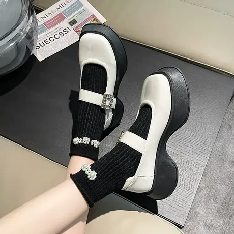 小皮鞋女2023年新款夏日浅口职业小众设计感厚底粗跟学院玛丽珍鞋商品大图
