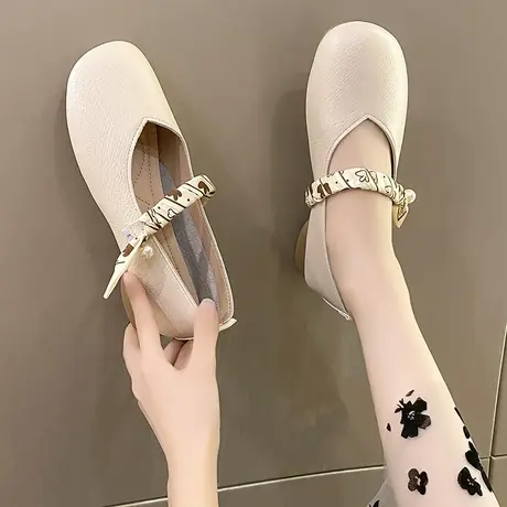 法式平底玛丽珍鞋女鞋2023新款夏季小香风配裙单鞋女浅口低跟皮鞋商品大图