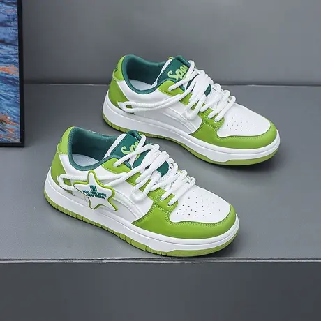 校园风多巴胺设计感小白鞋女拼色星星厚底百搭板鞋小众ins休闲鞋商品大图