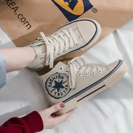 2020秋季新款高帮帆布鞋女学生韩版ins休闲鞋平底女鞋系带板鞋潮商品大图