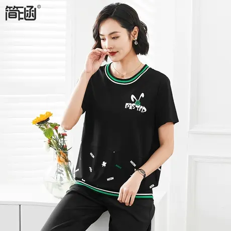 【高弹天丝凉感】大码女装夏新款2023年简涵高端轻奢遮肚上衣t恤图片