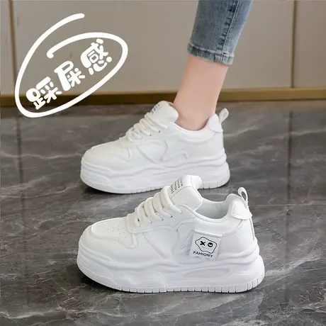 真皮松糕小白鞋女2024新款春季厚底板鞋软底休闲运动鞋增高女鞋子商品大图