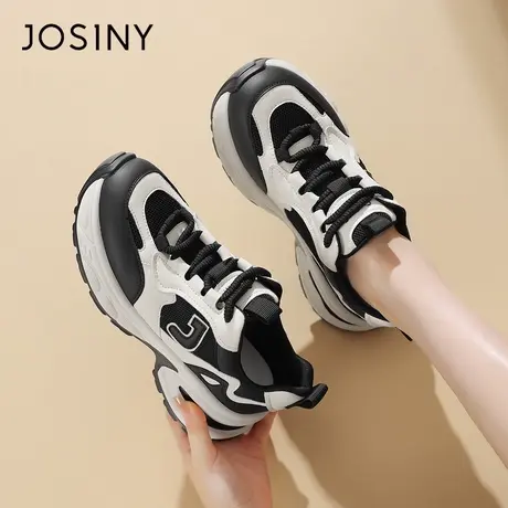 Josiny/卓诗尼黑色老爹鞋女2024新款春秋季超火复古运动鞋女鞋子商品大图