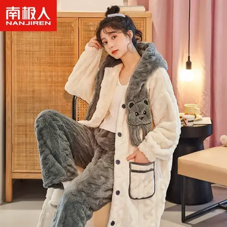 南极人睡袍女秋冬珊瑚绒加厚2023年新款法兰绒冬季休闲家居服睡衣商品大图