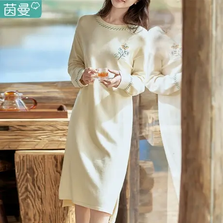 茵曼官方旗舰店毛衣长袖连衣裙女装2023新款春秋冬宽松针织长裙子商品大图