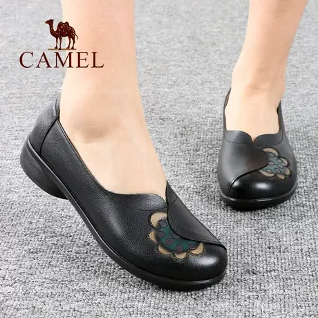 Camel/骆驼女鞋春夏季款真头层牛皮柔软舒适底中口单休闲妈妈鞋子图片