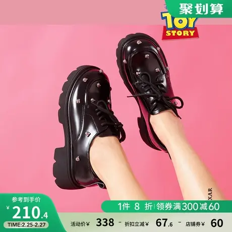 热风2023年秋季新款女士时尚松糕底小皮鞋英伦风深口系带单鞋女图片