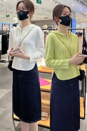 拉链连帽不规则长袖t恤女秋季设计感小众别致漂亮高级感内搭上衣商品大图