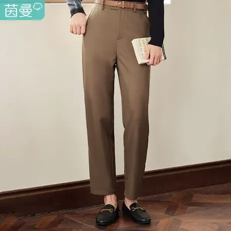 茵曼简约通勤休闲裤女2023年秋季新款黑色长西装裤子直筒显瘦商品大图