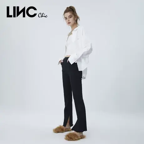 商场同款LINC金羽杰2023年秋季新款复古高腰牛仔裤直筒喇叭长裤女商品大图