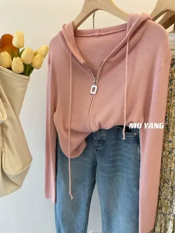 早春店主推荐入~韩国连帽细羊毛针织衫拉链套头开衫 显瘦内搭上衣商品大图