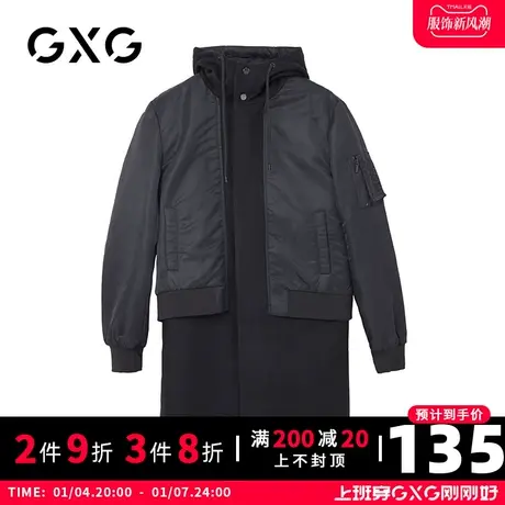 【特价】GXG男装 冬季黑色经典中长款毛呢大衣外套GY126349G图片