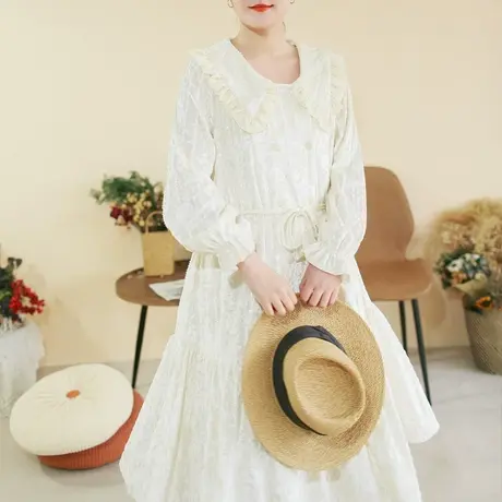 胖妹妹秋季2023新品法式丝绒仙女连衣裙大码微胖翻领宽松优雅长裙商品大图