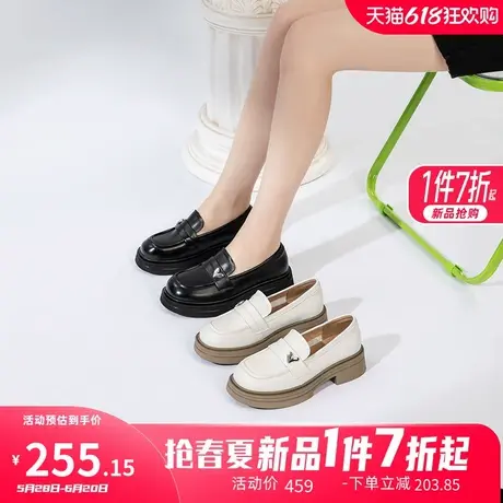 康奈女鞋2025年春季新款复古英伦风小皮鞋高跟单鞋厚底乐福鞋女鞋图片