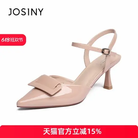 卓诗尼2025新款漆皮细跟后空夏季包头凉鞋女时尚仙女风图片