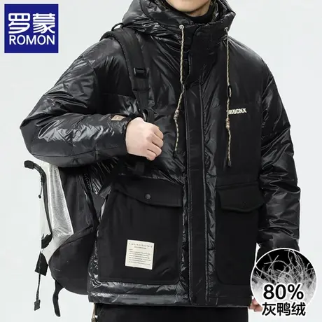 罗蒙羽绒服男2025冬季新款潮流工装防风御寒保暖连帽外套休闲上衣商品大图