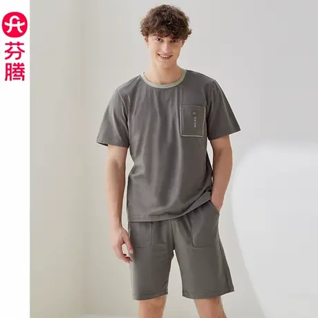 芬腾男士睡衣夏季纯棉短袖短裤套装青年薄款透气休闲加大码家居服商品大图