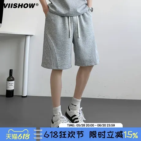 VIISHOW重磅休闲裤短裤2025年夏季新款男款百搭潮流高街纯色线条商品大图