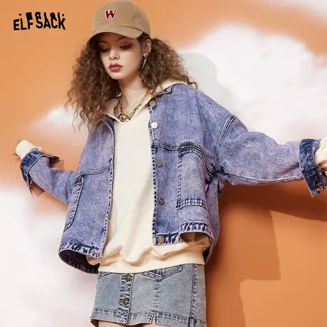 妖精的口袋短款牛仔外套女2023秋季新款小个子休闲复古小众薄外套商品大图