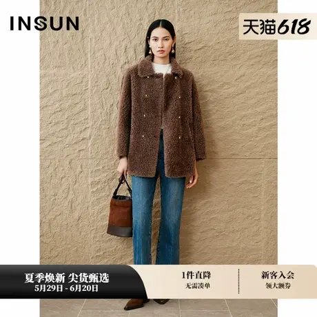 INSUN恩裳专选冬季雅丹风翻领颗粒羊羔毛外套图片