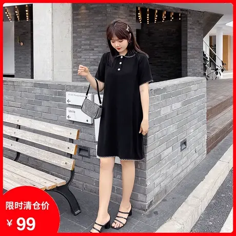 2023夏季新款大码胖妹妹连衣裙雪纺显瘦宽松遮肉直筒小黑裙胖MM商品大图