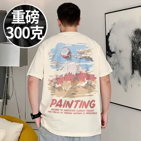 2025新款300g重磅oversize美式短袖纯棉胖子大码男装半袖T恤衣服商品大图