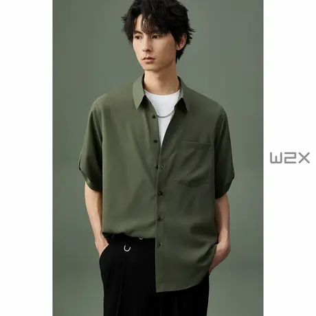 w2x2023夏季薄款垂坠感短袖衬衫男口袋设计感工装衬衣休闲寸衣潮商品大图