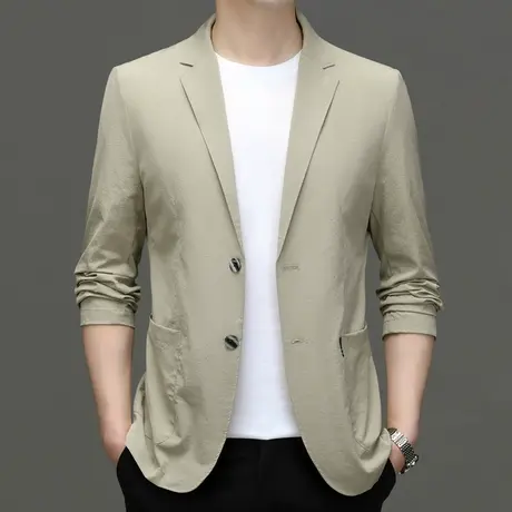 男士夏季冰丝凉感西服薄款商务休闲西服垂感薄款透气防晒西装外套商品大图