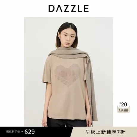 DAZZLE地素 T恤2024冬季新款女装爱心贴布绣短袖T恤图片