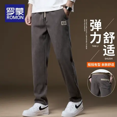 罗蒙男士休闲裤春季2025新款抽绳灯芯绒宽松直筒显瘦百搭长裤子男商品大图