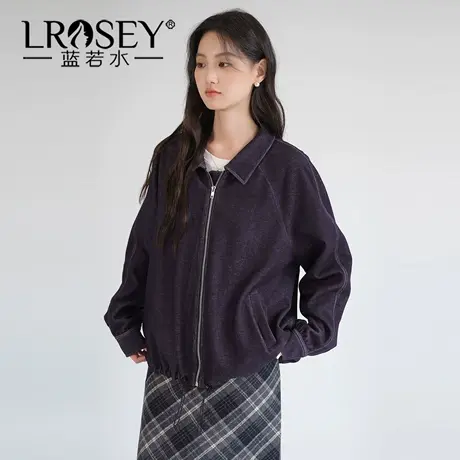 蓝若水大码女装慵懒风宽松翻领外套2025秋装新款设计感拉链开衫YL商品大图