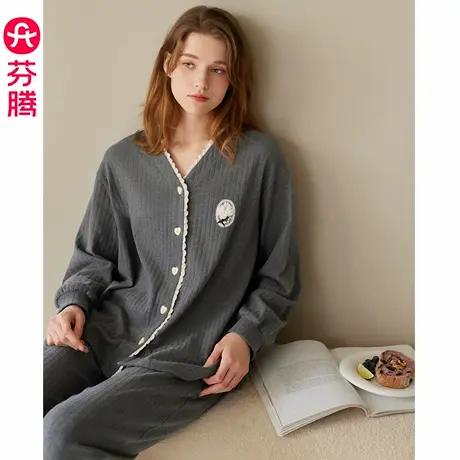 芬腾睡衣女2025春秋季新款纯棉长袖套装女款抗菌休闲可外穿家居服商品大图