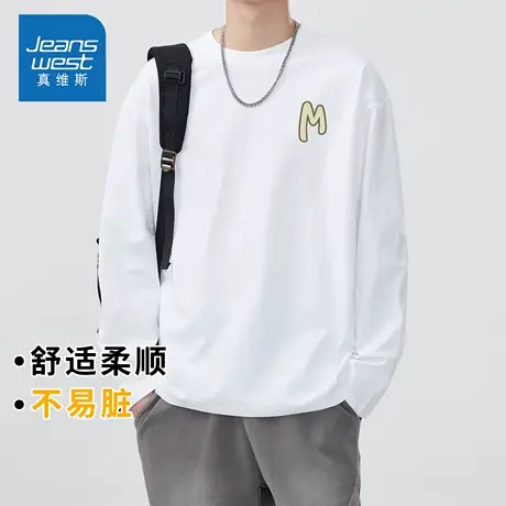 KZH真维斯美式潮流长袖T恤男秋季新款宽松上衣重磅印花休闲打底衫商品大图