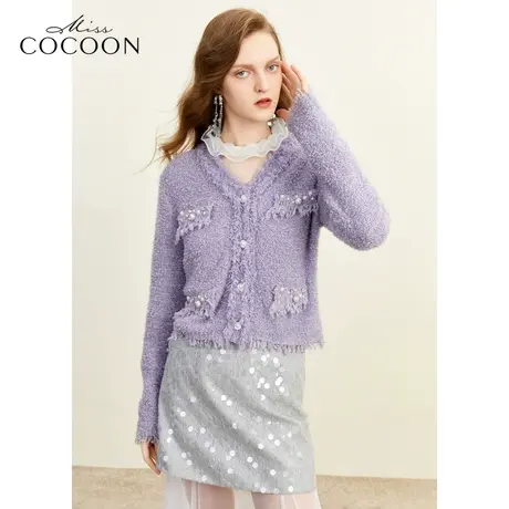 missCOCOON千金玛德琳2023冬季新女拉毛流苏通勤H型毛针织衫图片