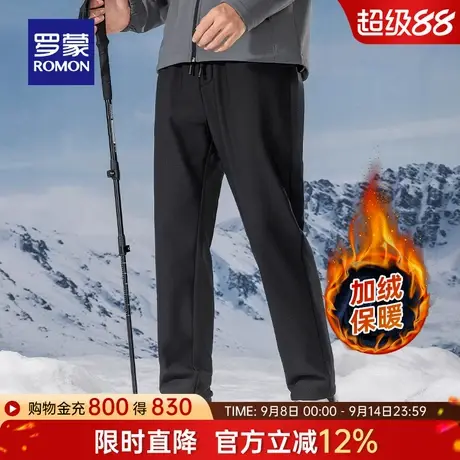【奥粒绒】罗蒙加绒保暖休闲裤2025冬季新款松紧腰加厚直筒长裤男商品大图