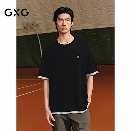 GXG男装 圆领T恤撞色假两件短袖针织 2025年夏季新品G25X442069图片