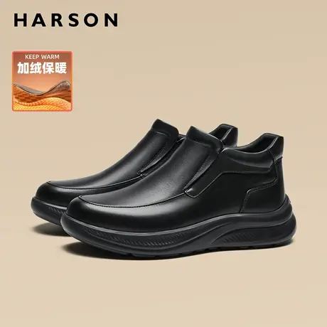 哈森商务男靴加厚保暖靴子2025新款冬季加绒男鞋真皮爸爸棉鞋男款商品大图