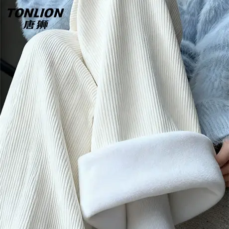 唐狮加绒加厚裤子女冬季2026新款女款宽松直筒保暖灯芯绒阔腿裤VB图片