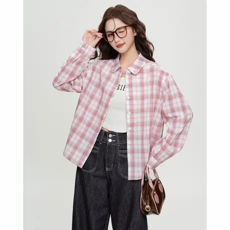 唐狮春秋季女格子衬衫衬衣女士高级感气质百搭潮流行简约TM图片