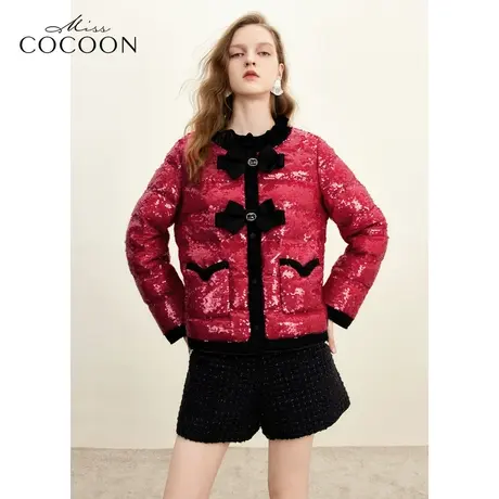 missCOCOON节日氛围感时髦撞色2023冬装新款珠片羽绒服商品大图