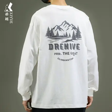 260克精梳棉长袖T恤男士宽松大码潮牌印花套头打底衫秋季新款男装图片