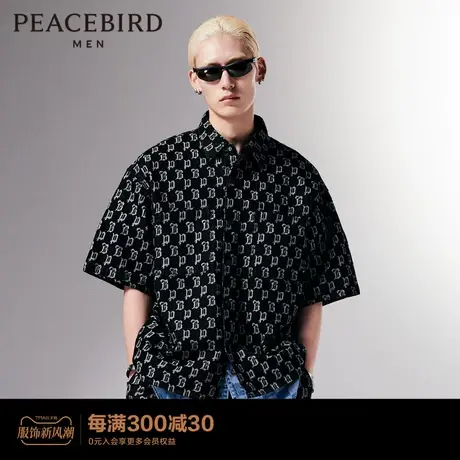 太平鸟男装 暗黑风夏季新款外穿式短袖衬衫B2CJC2264图片