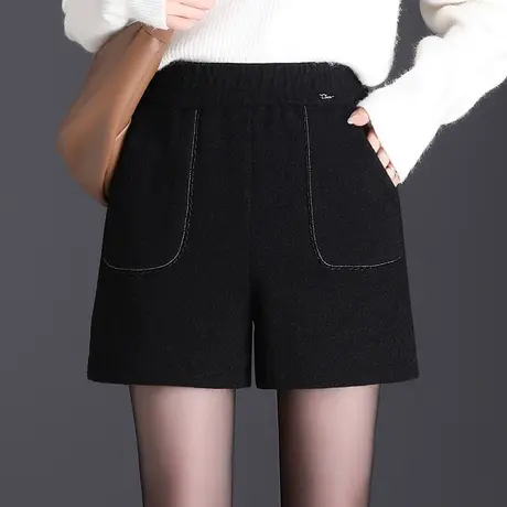 2023秋冬新款松紧腰黑色阔腿短裤女外穿宽松显瘦百搭靴裤休闲裤厚图片