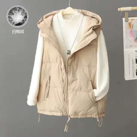 欧货2023新款秋冬季连帽羽绒棉马甲女韩版宽松白鸭绒坎肩马夹外套图片